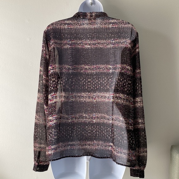 CAbi Paris Black Sheer Print Blouse #3249 L - Picture 6 of 10